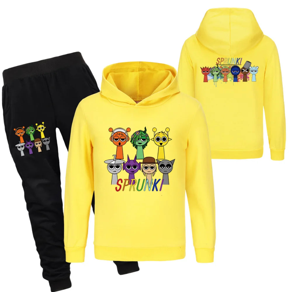 Sprunki Clothing Set Kids Game Incredibox Hoodies Jogger Pants Tracksuit Girls Hooded Tops Children Coat Baby Boys Streetwear