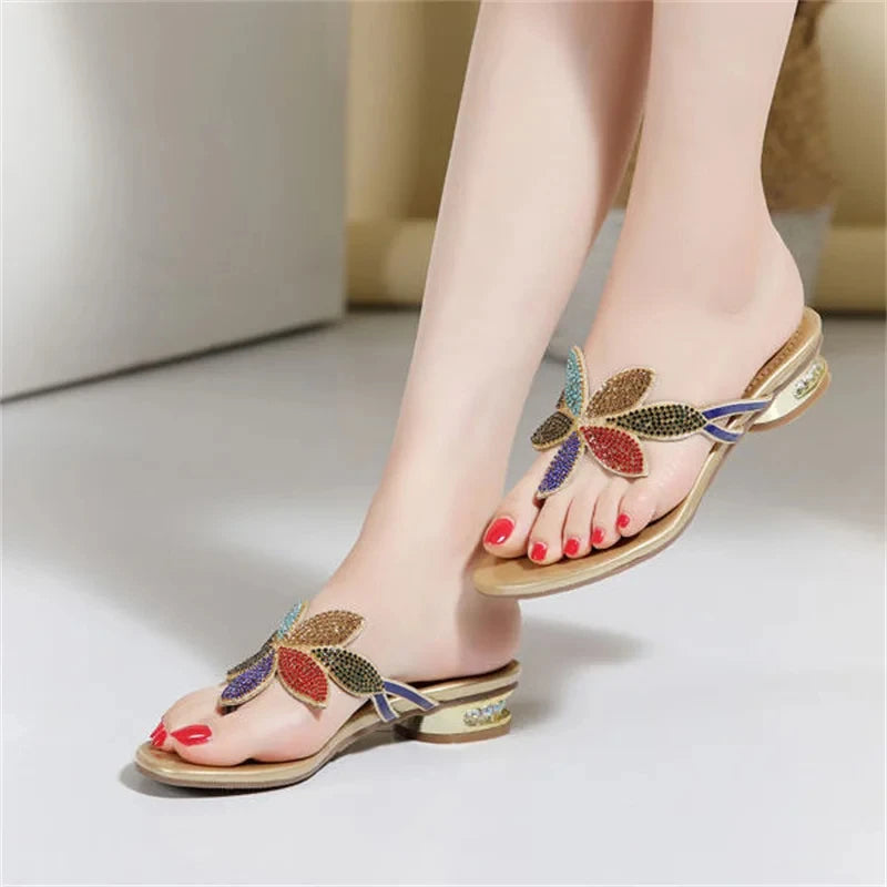 New Summer Women Elegant Rhinestones Crystal Slippers