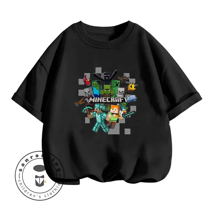 Minecraft Cartoon Printed Kids Summer Boy Girl T-shirt Solid Cotton Breathable Teenager Short Children TShirt For 3-10T Top