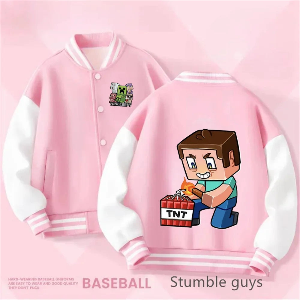 1-14 Year Old Birthday Gift Library Baseball Uniform Minecraft Cartoon Printed Boys and Girls Kawaii Fall and Winter Jacket