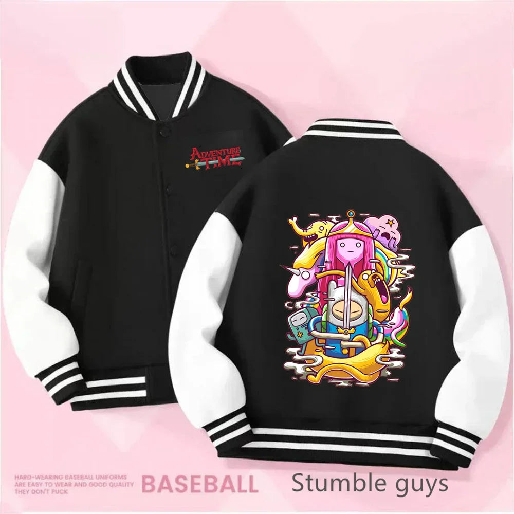 Adventure Time Kids Cotton Jacket Suit Kuromi Melody Overcoat Pants Autumn Child Loose Sports Baseball Uniform Clothes Gift