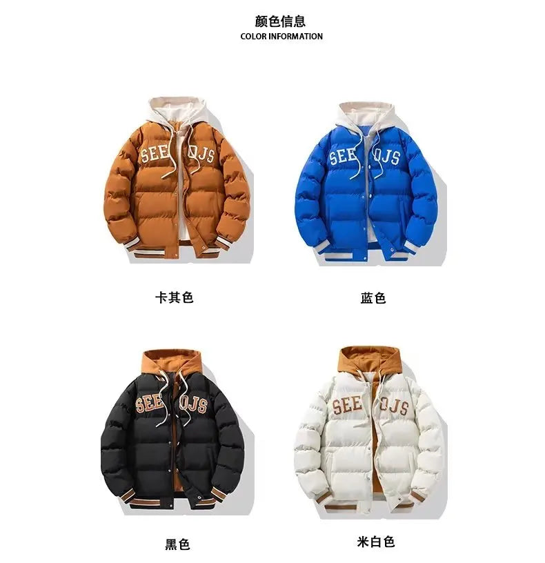 Winter Men's Warm Coat Korean Women's Blue Hoodie Jacket Harajuku High Street Zipper Coat High Quality Hot Selling Men Clothes