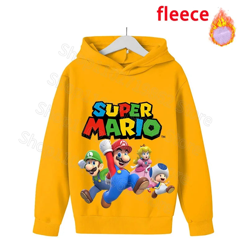 Super Mario Bros Kids Clothes Princess Peach Luigi Fleece Sweatshirts Cartoon Game Character Pattern Long Sleeves Baby Show Gift