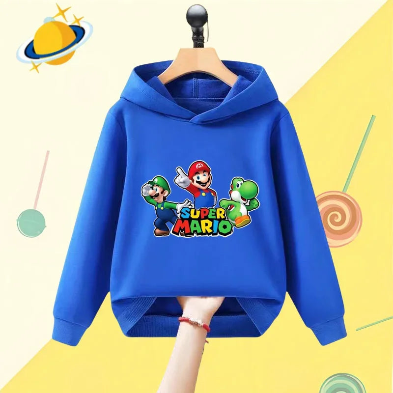 Mario Anime children's hoodie game cartoon print autumn winter long sleeve sweatshirt boys girls Kawaii casual top