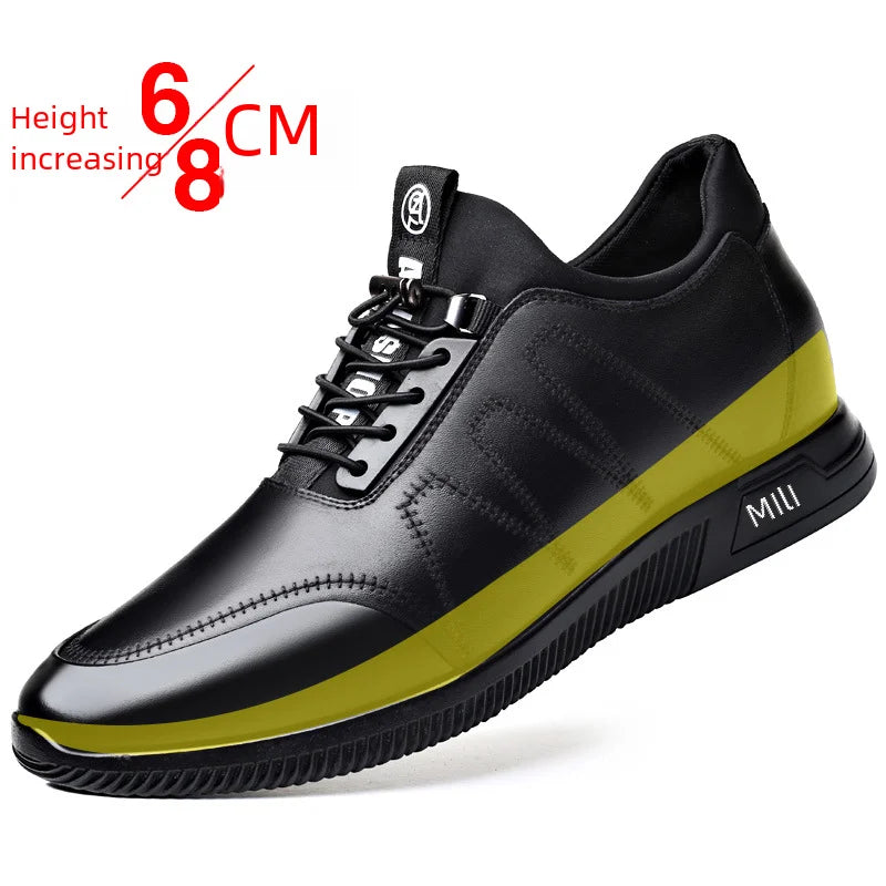 Cross-border New Style Real Leather Men's Casual Shoes Soft Bottom Invisible Height Increase Youth Dating White Shoes 6