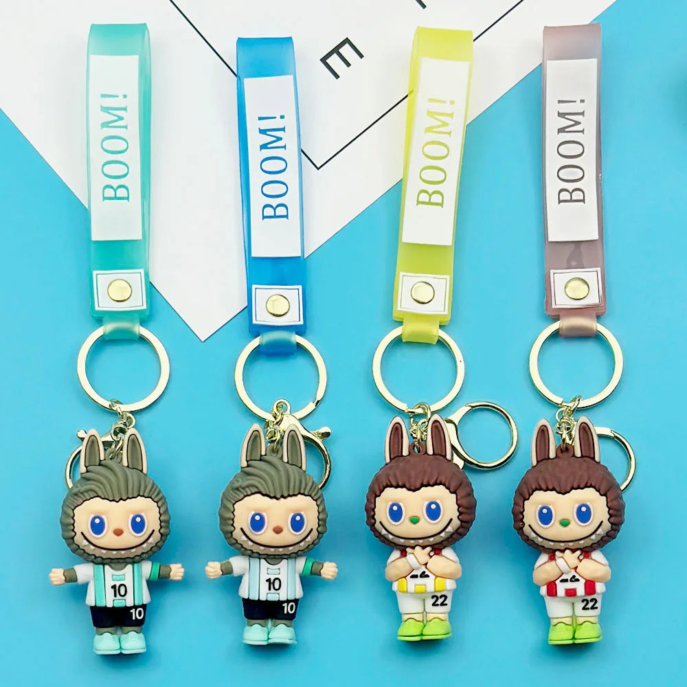 MINISO New Cute Cartoon Labubu Little Sheep Football Set Doll Keychain Couple Backpack Pendant Toy Small Gift Car Key Decoration