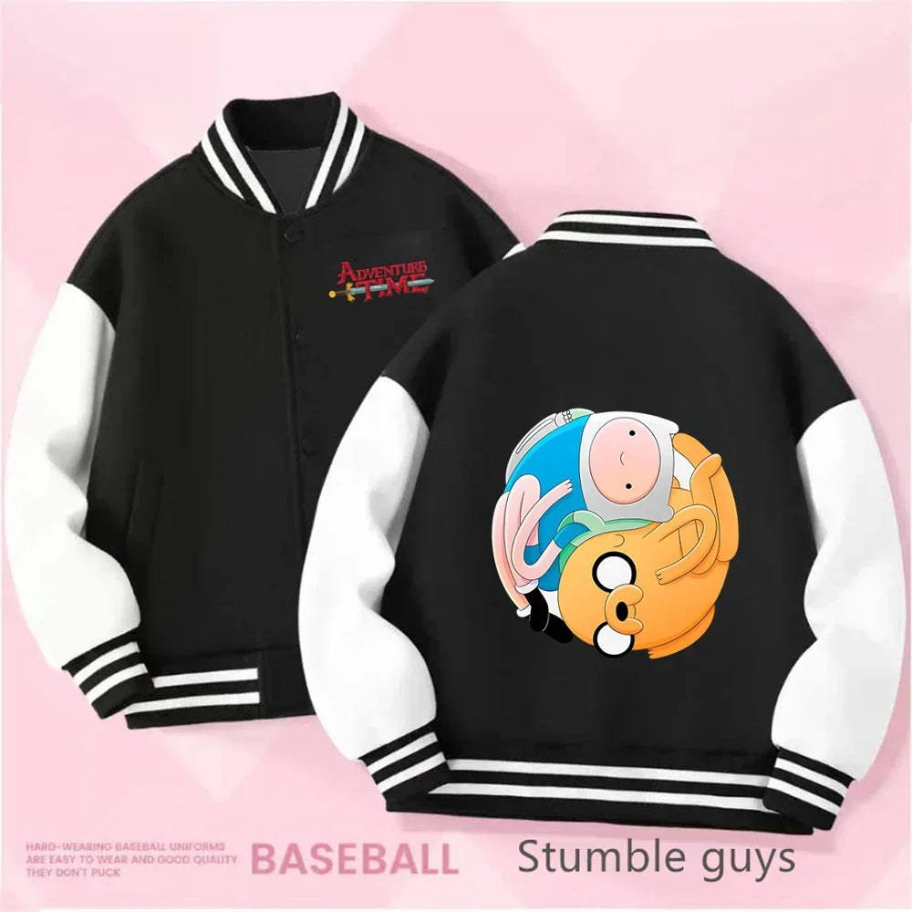 Adventure Time Kids Cotton Jacket Suit Kuromi Melody Overcoat Pants Autumn Child Loose Sports Baseball Uniform Clothes Gift