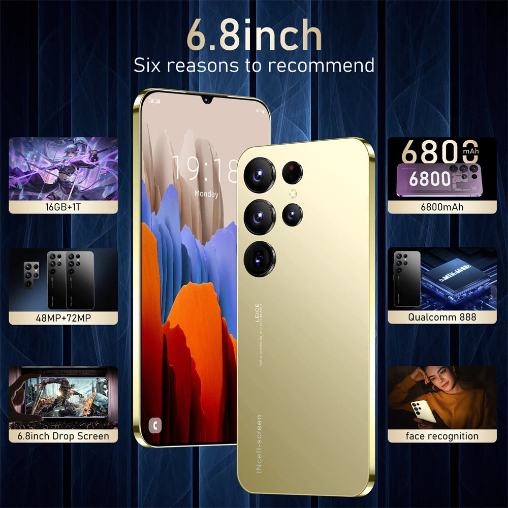 Mobile Phones S25 Ultra 6.8 HD Screen Smart Phone Original 16G+1TB 5G Dual Sim Celulares Android Unlocked 72MP 6800mAh S24 Ultra