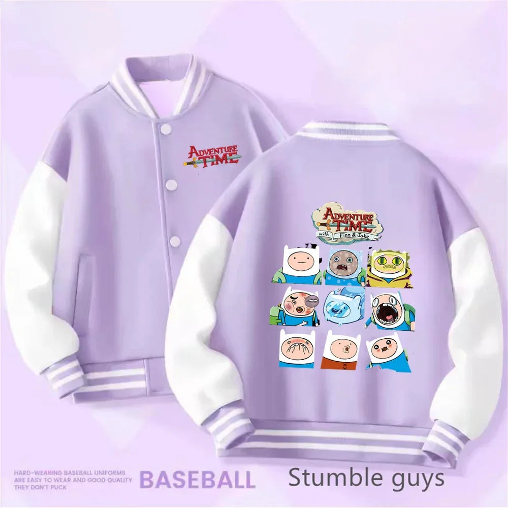 Boys and Girls for Stylish Coat Kids Sanrio Fall/Winter Jacket Baseball Uniform Adventure Time Pattern Print Thick Warm