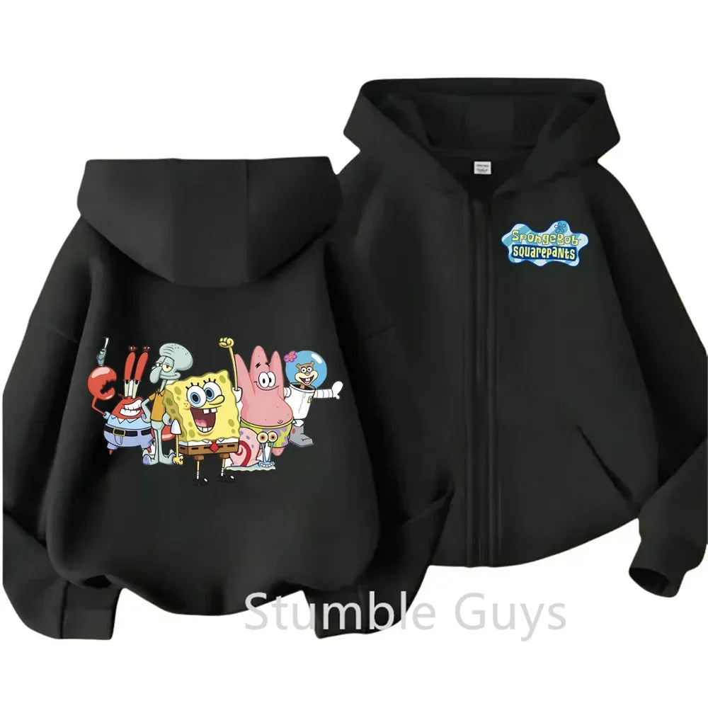 Spongebob Pie Big Star Squidward Kawaii Kids zipper hoodie print Fall/Winter comfortable loose top for boys and girls