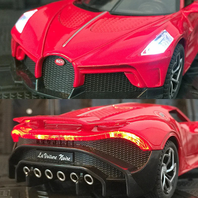 1:32 Bugatti La Voiture Noire Sports Car Alloy Diecast Simulation Metal Model Sound & Light Pull Back Toy Collection Kids Toys