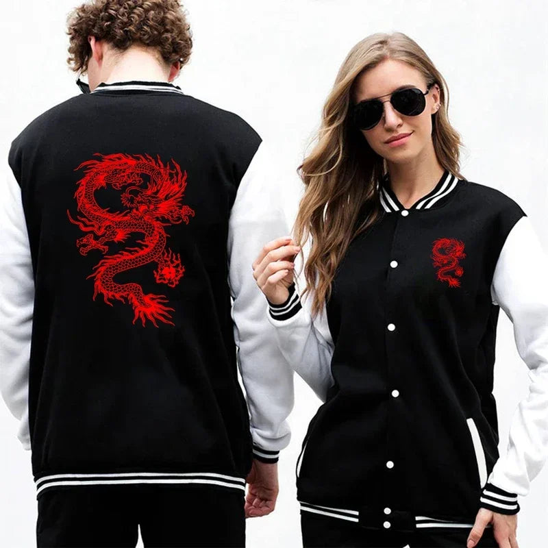 Personalized Red Dragon Pattern Men's Jackets Breathable Oversize Clothing Trendy Casual Autumn Streetwear Baseball Uniform