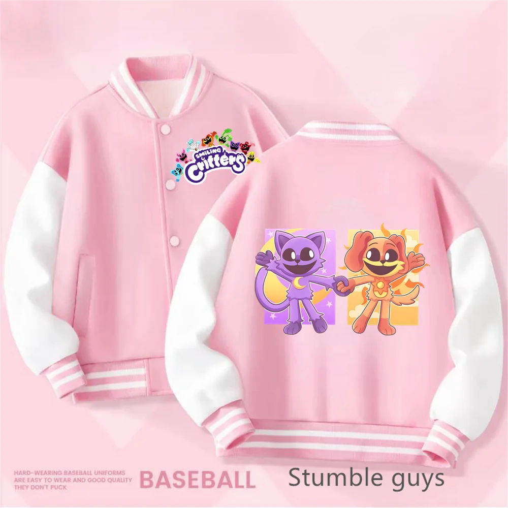 Smiling Critters Baseball Uniform Kawaii Kids Anime Cartoon Coat Sweet and Cute Jacket Girls Spring Autumn Children's Clothing