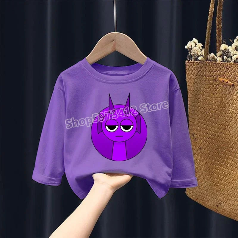 Sprunki Children T-shirt Incredibox Cotton Tees Spring Long Sleeve Base Coat Leisure Wear Bos Girl Cute Cartoon Top Kids Clothes