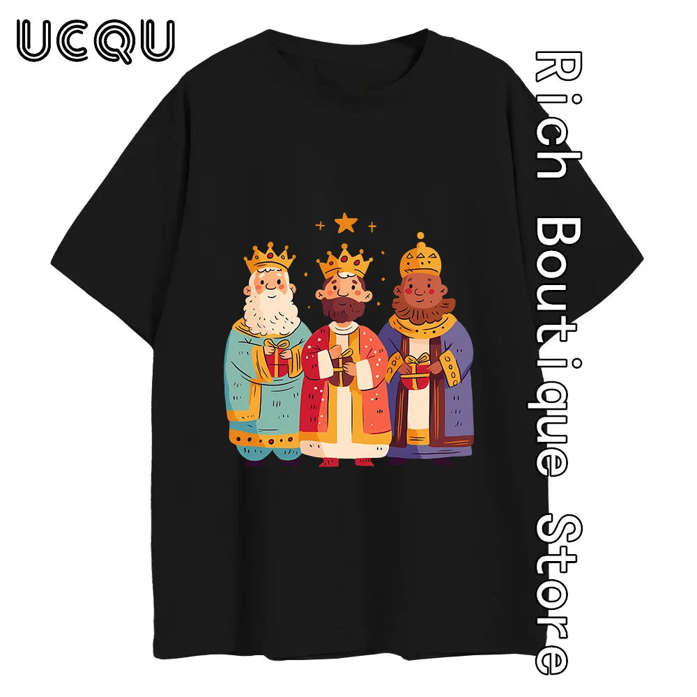 Three Kings with Gifts T-shirt Men Happy Epiphany Cotton Tops Tees Fashion Short Sleeve Clothing Daily Outfit Streetwear