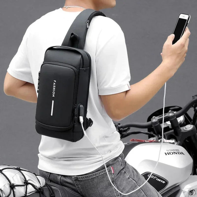 Men Anti Theft Chest Bag USB Charging Crossbody Sling Pack