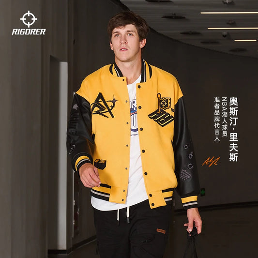 RIGORER Austin Reaves Double Layers Baseball Jacket Men Winter New Sports Top Fleece lined Cardigan Baseball Street Jacket Coat