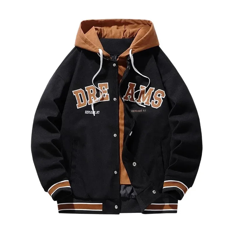 Men's Autumn New Trendy Brand Jackets Student Hooded Jacket Plus Size Coats Male High Quality Varsity Baseball Uniform Jacket