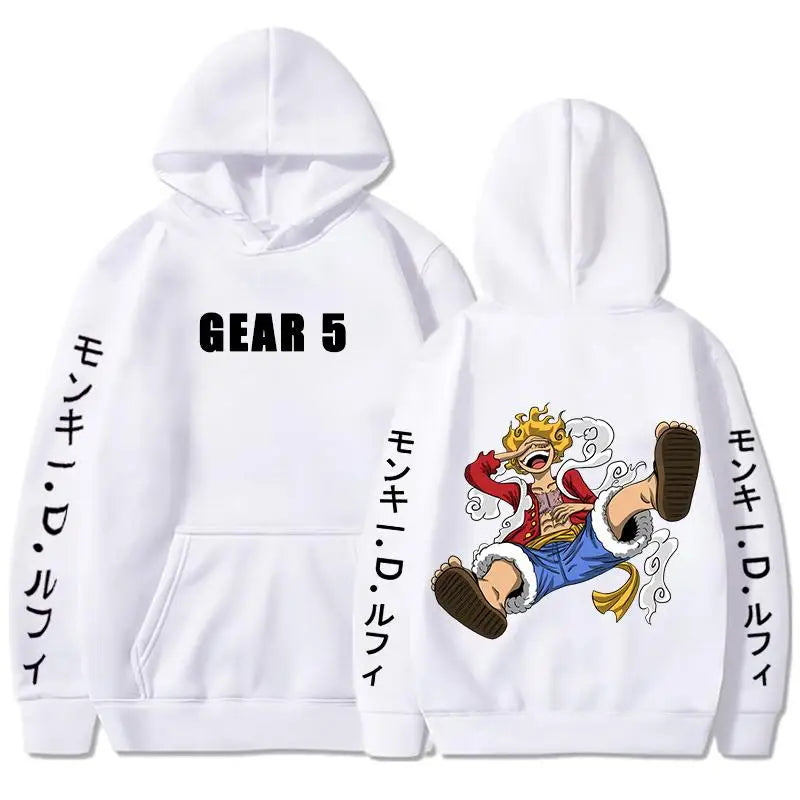 One Piece Anime Men's Hoodies Monkey D. Luffy Gear 5 Sun God Graphic Street Unisex Cotton Pullover Hooded Women Loose Sweatshirt