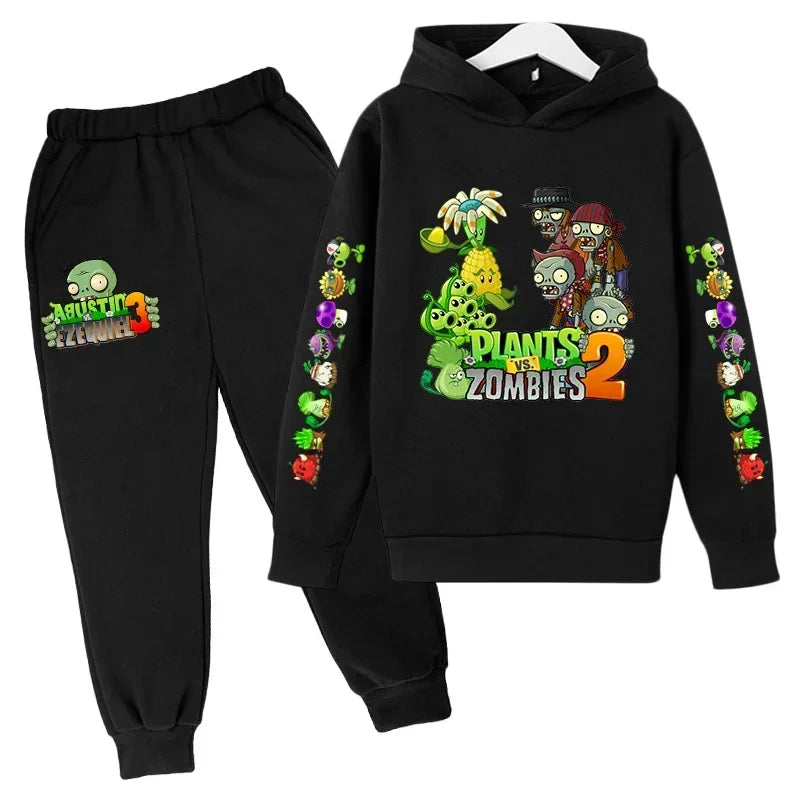 New Cartoon Plants Vs. Zombie Clothing Spring and Autumn Boys Girls Clothes Long-Sleeved Suit Kids Sportswear Hoodie Costume Set