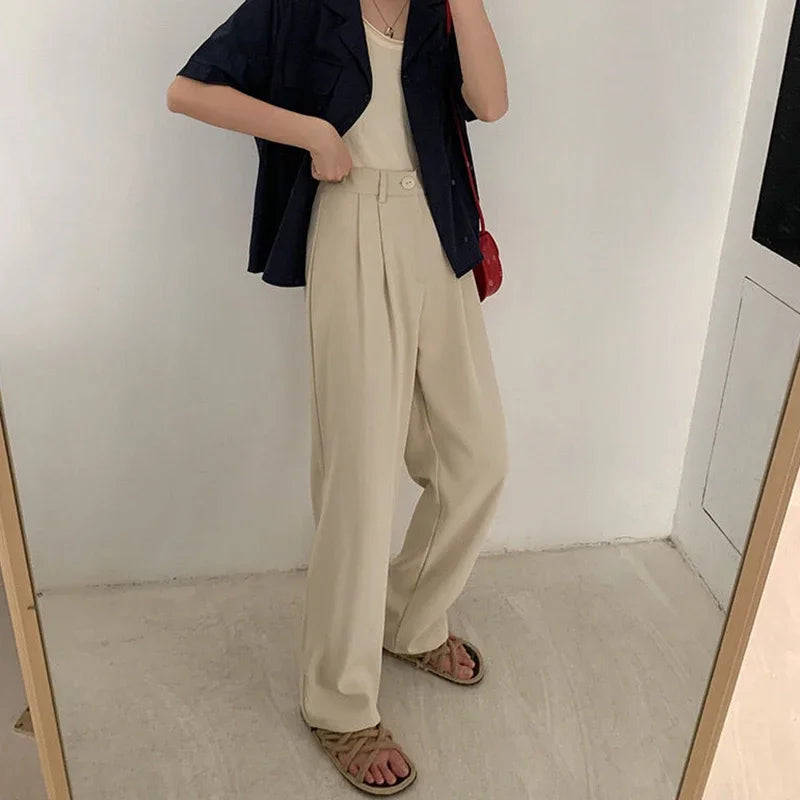 High Waist Women Suit Pants Fall Straight Office Ladies Korean Fashion Trousers Casual Button Loose Female Black Pants New 2024