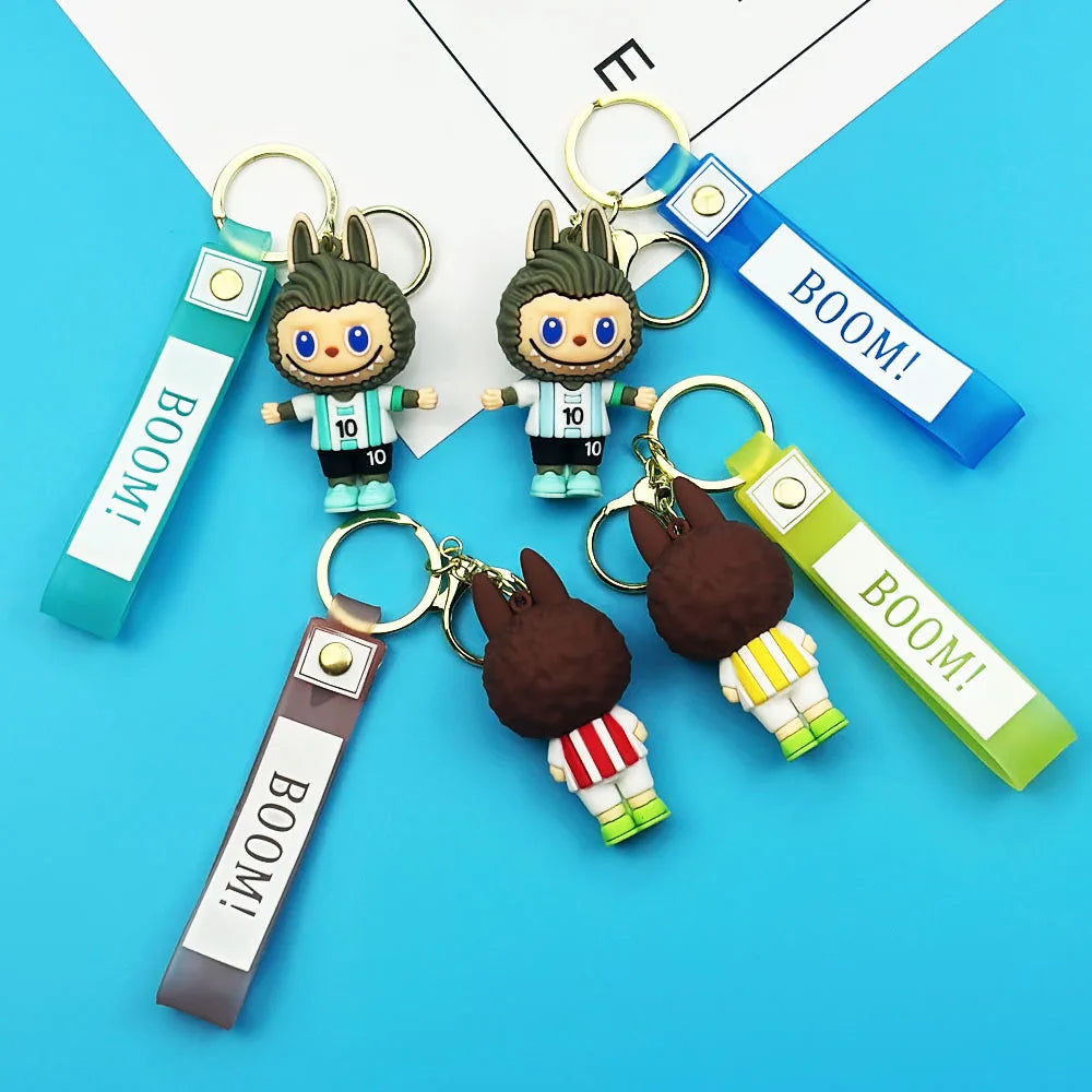 MINISO New Cute Cartoon Labubu Little Sheep Football Set Doll Keychain Couple Backpack Pendant Toy Small Gift Car Key Decoration