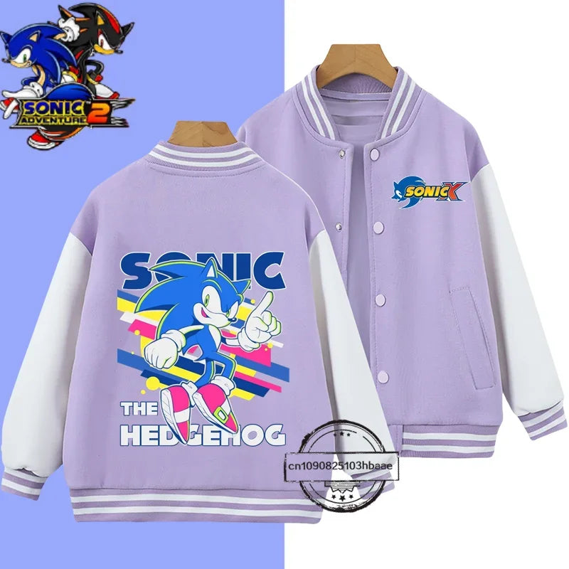 2024 Fashion Boys Nintendo Series Baseball uniform Sonic 1-14 year old girls Coat Cartoon Print Spring and Autumn Jacket