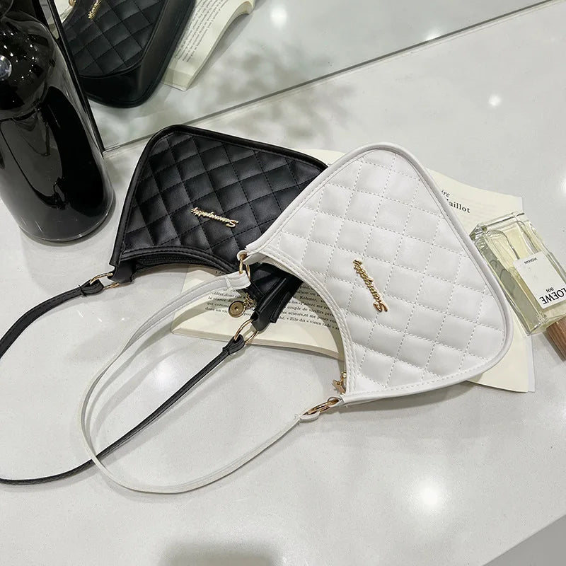 Simple Shoulder Bags For Women Solid Color Pu Leather Underarm Bag Female Fashion Rhombus Pattern Phone Purse Handbag Ladies New