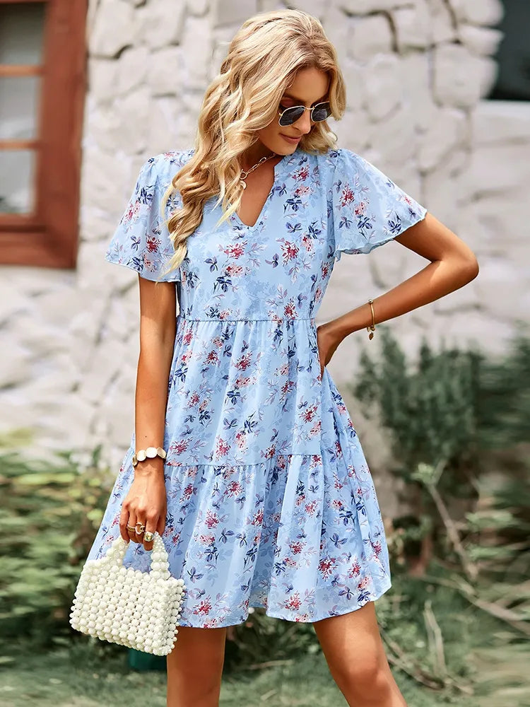 Msfilia Fashion Floral Dress Women Spring Loose Chic Printed Dresses