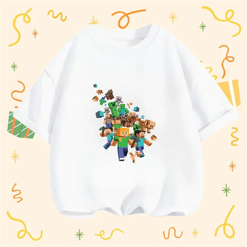 Minecraft T-shirt Summer Children Clothes Kids Tops Toddler Round Neck Short-sleeved Cartoon Shirt Top