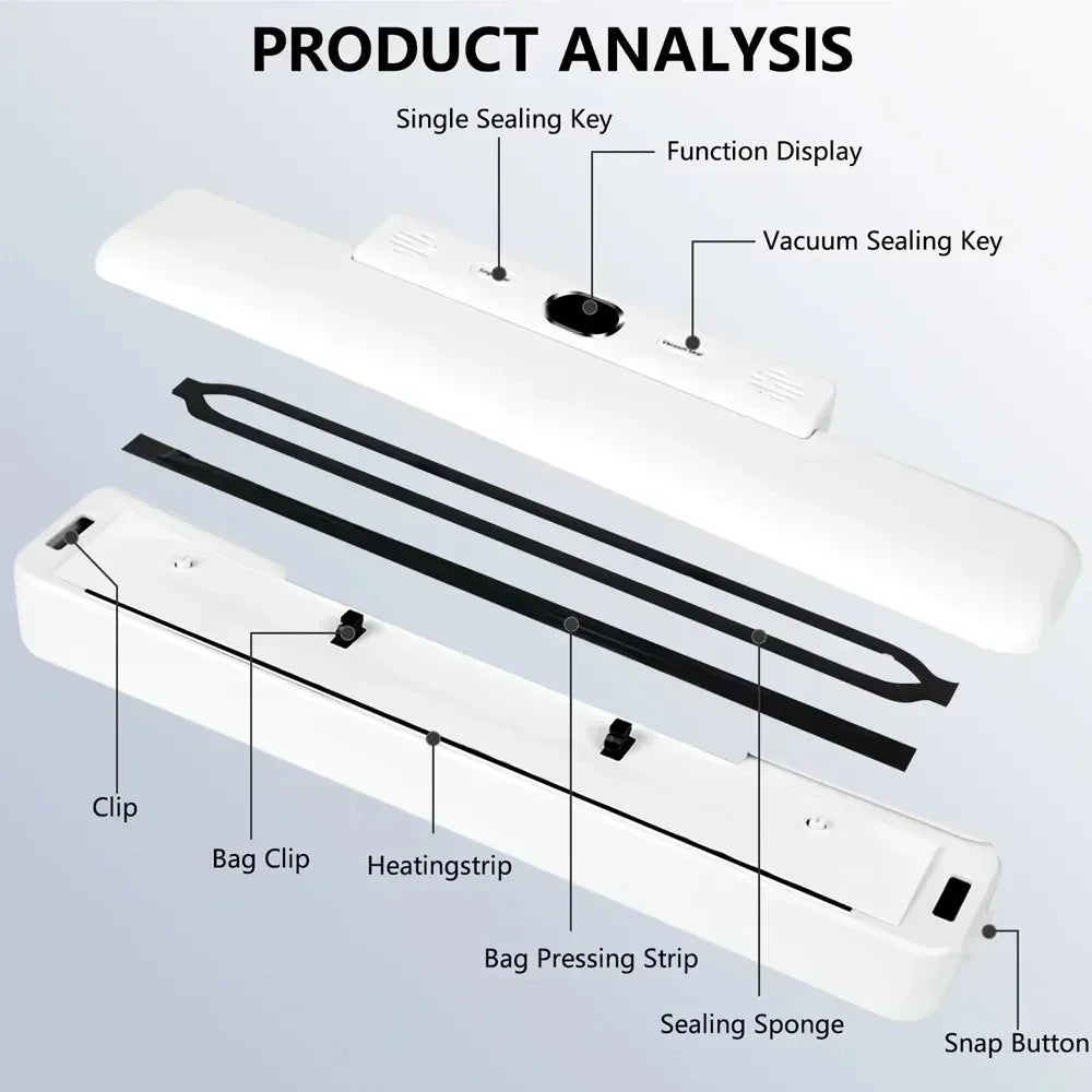 Ny automatisk vakuumforseglingsmaskine til madopbevaring med 10 stk gratis madspareposer 240V/110V forseglingsmaskine til vakuumpac