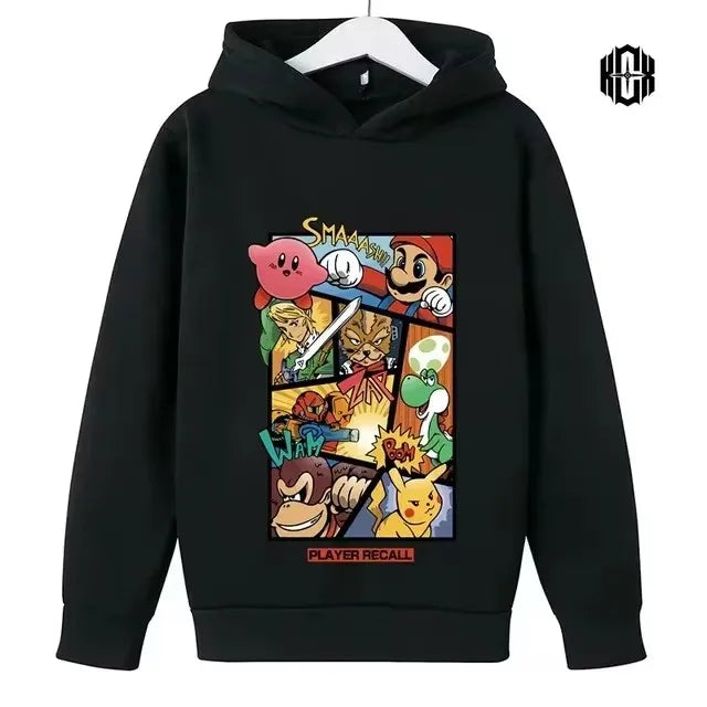 Autumn Cartoon Print Sports Children Hoodies Street Casual Fashion Sweatshirt 3-14 Years Kids Boy Girl Clothing Outdoor Pullover