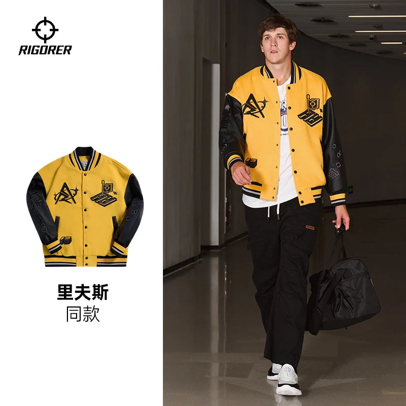 RIGORER Austin Reaves Double Layers Baseball Jacket Men Winter New Sports Top Fleece lined Cardigan Baseball Street Jacket Coat