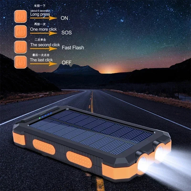 200000mAh Solar Power Bank Outdoor Wild Fishing Camping Large Capacity Backup Power Portable Waterproof Supply Rapid Charging