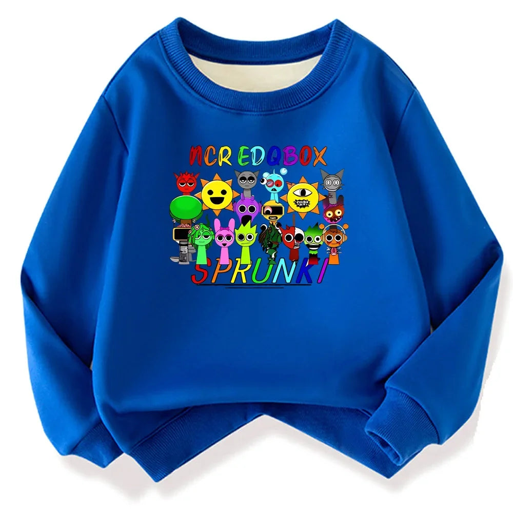 Sprunki Hoodie Fashion Kids Incredibox Hoodie Warm Sweatshirts Children's Winter Soft Clothing Cartoon Cotton Thick Hoodie