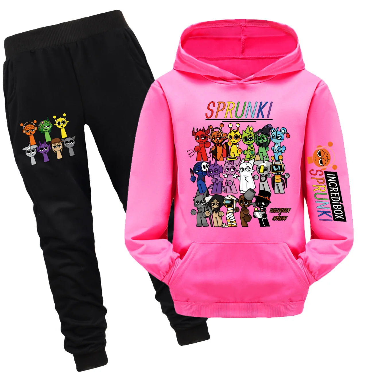 Hot Sprunki Cartoon Hoodie for Kids Soft Loose Hooded Sweatshirt Pants 2pcs Sets Baby Girls Autumn Casual Long Sleeve Sportsuits