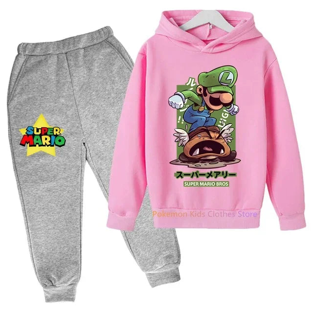 Super Mario bros boys Clothing Girls Set Kids Hoodies Tops Sweater Clothes+ trousers Pants 2pcs Set Gifts Toddler Outfit 2-14T