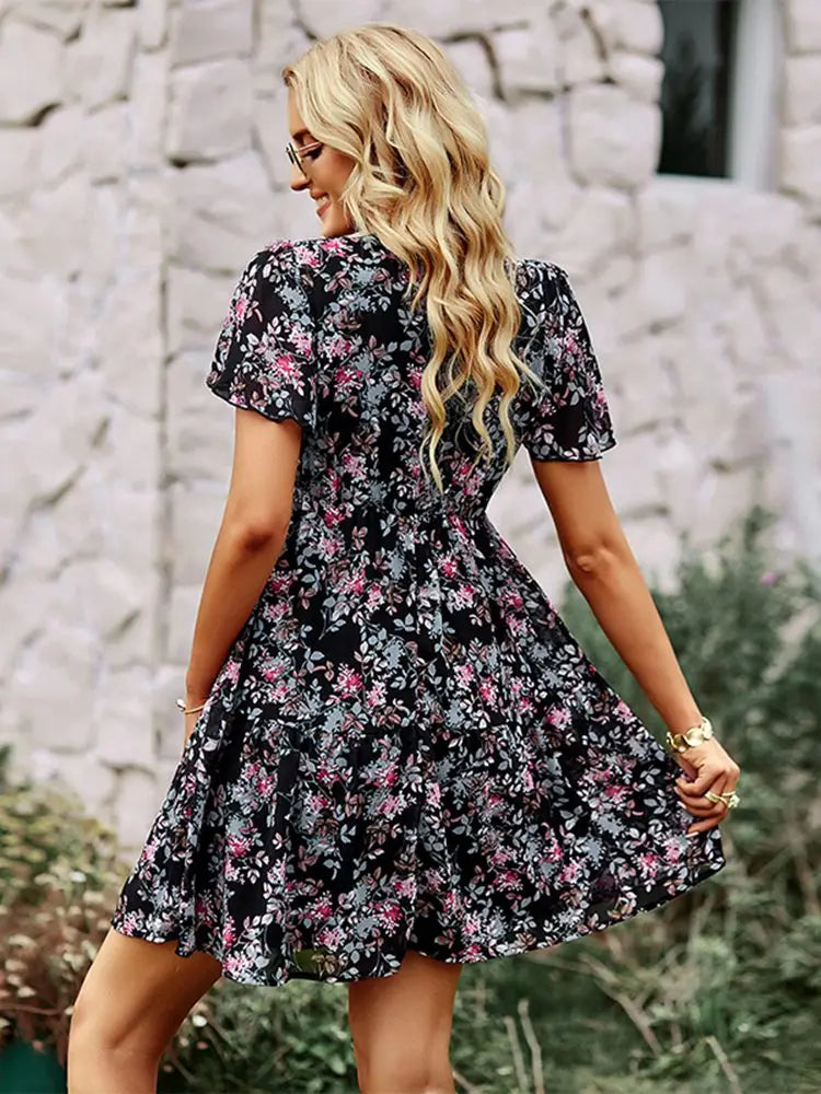 Msfilia Fashion Floral Dress Women Spring Loose Chic Printed Dresses