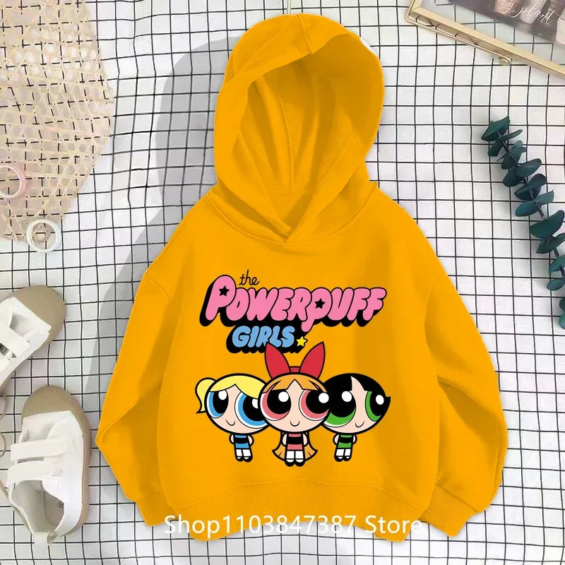 Kawaii Anime Powerpuff Cute Girls Hoodie Sweatshirt boy girl Spring Autumn Pullovers Harajujku Powerpuff Kids Anime Clothes