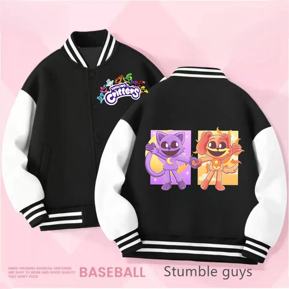 Smiling Critters Baseball Uniform Kawaii Kids Anime Cartoon Coat Sweet and Cute Jacket Girls Spring Autumn Children's Clothing