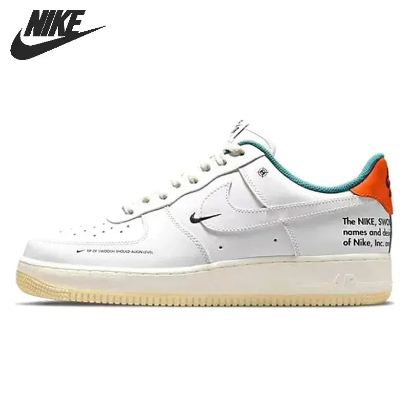 Nike-Air Force 1 Basses pour Femmes et Femmes, Chaussures de Skateboard Confortables, Unisexes, Blanc, Orange