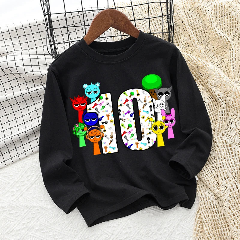 Sprunki Kids Long Sleeve T-shirt Boy Anime Printed Tops Girl Cartoon Cute Pullover Autumn Children Fashion Casual Clothing Gifts