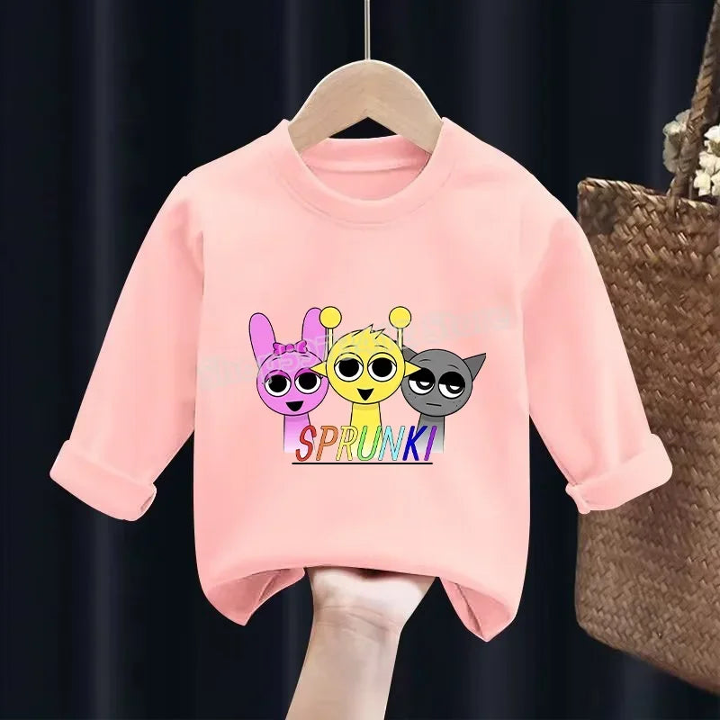 Sprunki Children T-shirt Incredibox Cotton Tees Spring Long Sleeve Base Coat Leisure Wear Bos Girl Cute Cartoon Top Kids Clothes