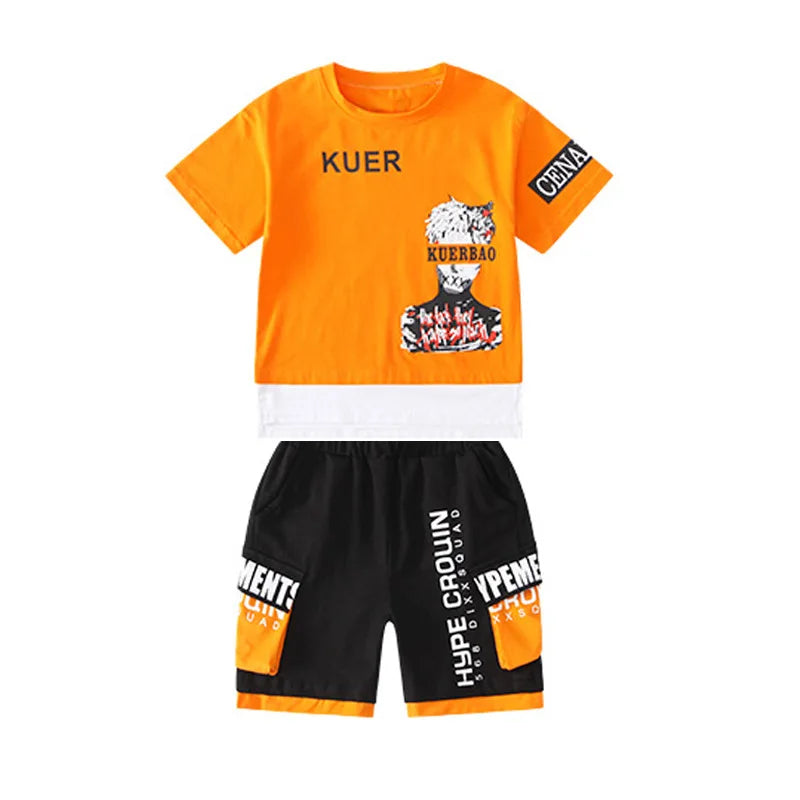 2pcs 2024 spring hip hop Children Summer Boys Clothes Set T shirt + Pants Casual Sports Kid Tracksuit Teen 4 6 8 9 10 12 Years