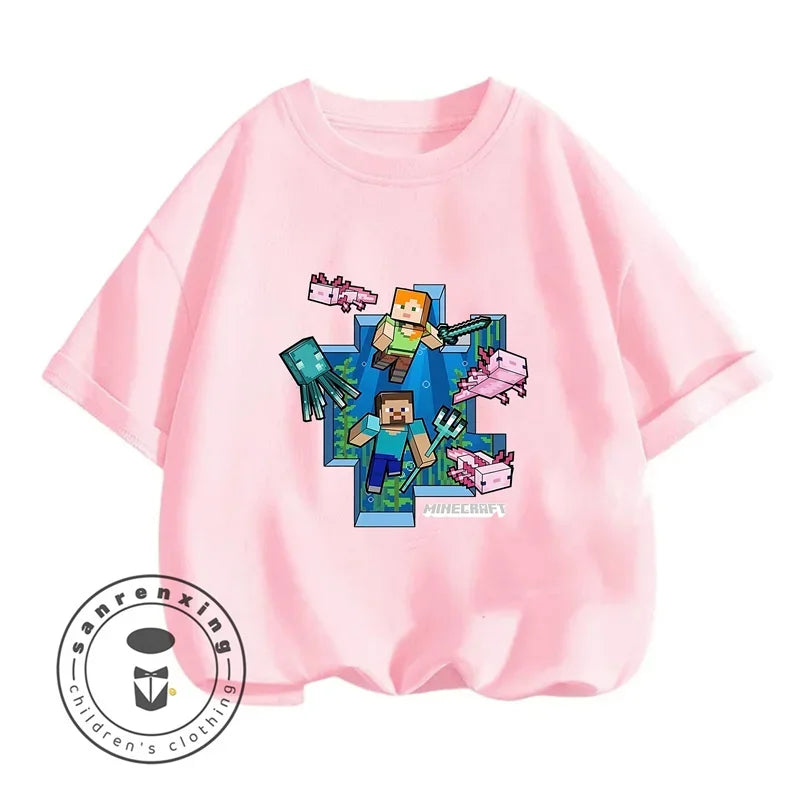 Minecraft New Summer Kids Clothes For Children Kawaii Cartoon Printed Baby Tops Cute Boys Girls Short Sleeves T-shirts