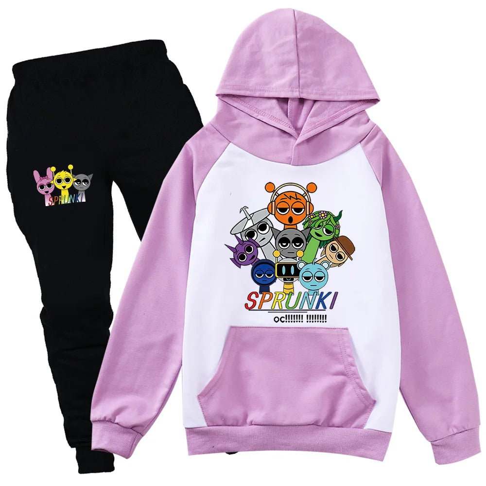 Sudadera Sprunki Clothes Set Kids Sprunky Incredibox Hoodie Boy Spring Fall Tracksuit Girls Hoody Sweatshirt Top Pants 2pcs Sets