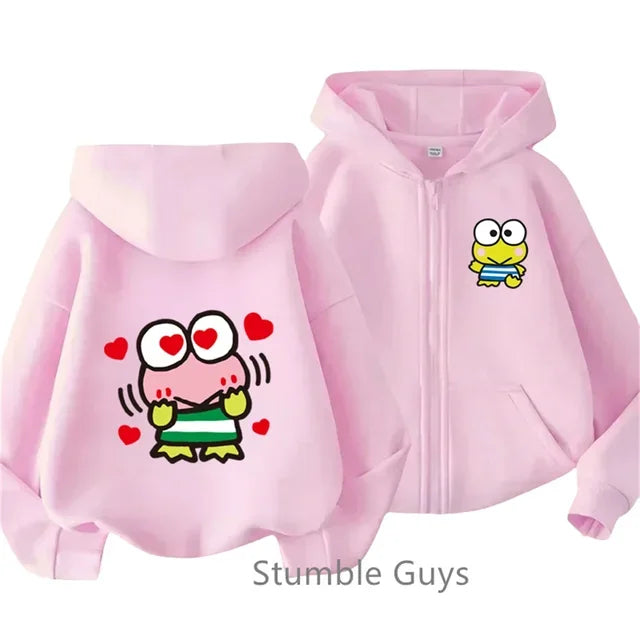 2025 New Kero Kero Keroppi Zipper Hoodie Kids Clothes Boys Fashion Girls Sweater Casual Long Sleeve Anime Sonic Trucksuit