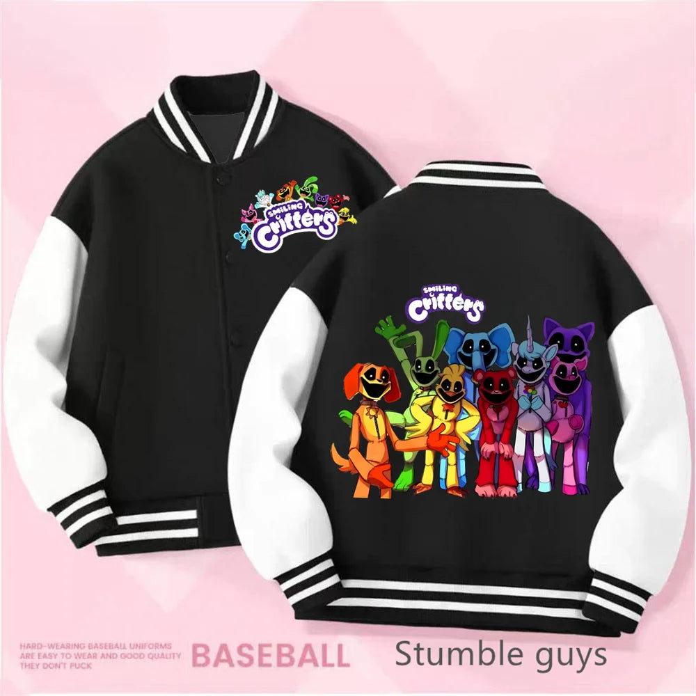 Smiling Critters Baseball Uniform Kawaii Kids Anime Cartoon Coat Sweet and Cute Jacket Girls Spring Autumn Children's Clothing