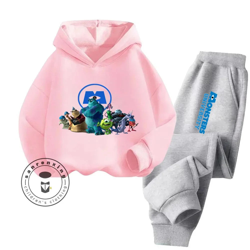 Casual Coziness Long Sleeve Sets That Are Loose Elastic and Perfectly Comfortable for Boys Girls Monsters Inc Cartoon Hoodie Set