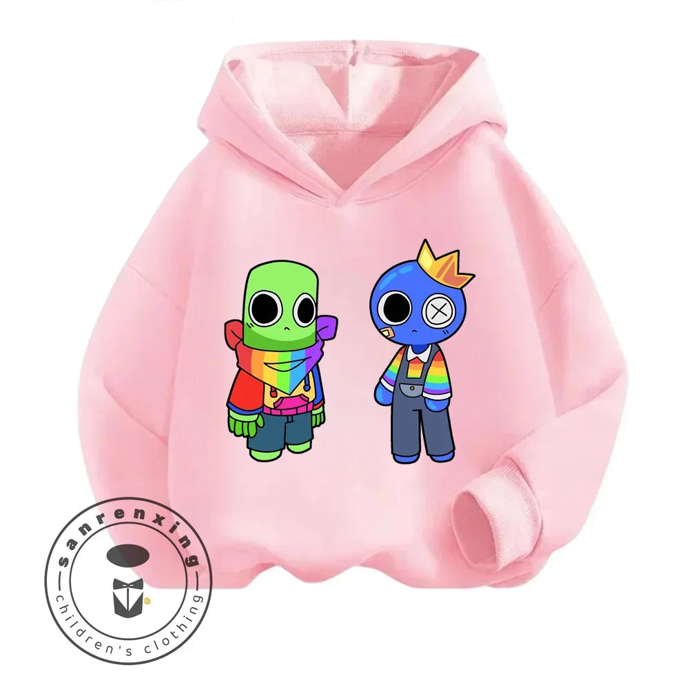 Rainbow Friends Cartoon Long Sleeve Hoodie with Cute Charming Designs Perfect Suitable for Suitable for Boys and Girls Aged 3-14